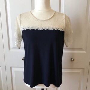Faith and Joy Lace Top Tunic Navy White Size SP Petite